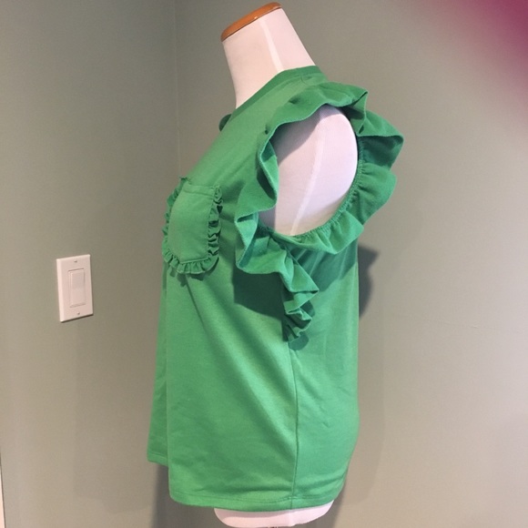NWOT Drew XS Kelly Green Ruffle Top - Picture 3 of 6